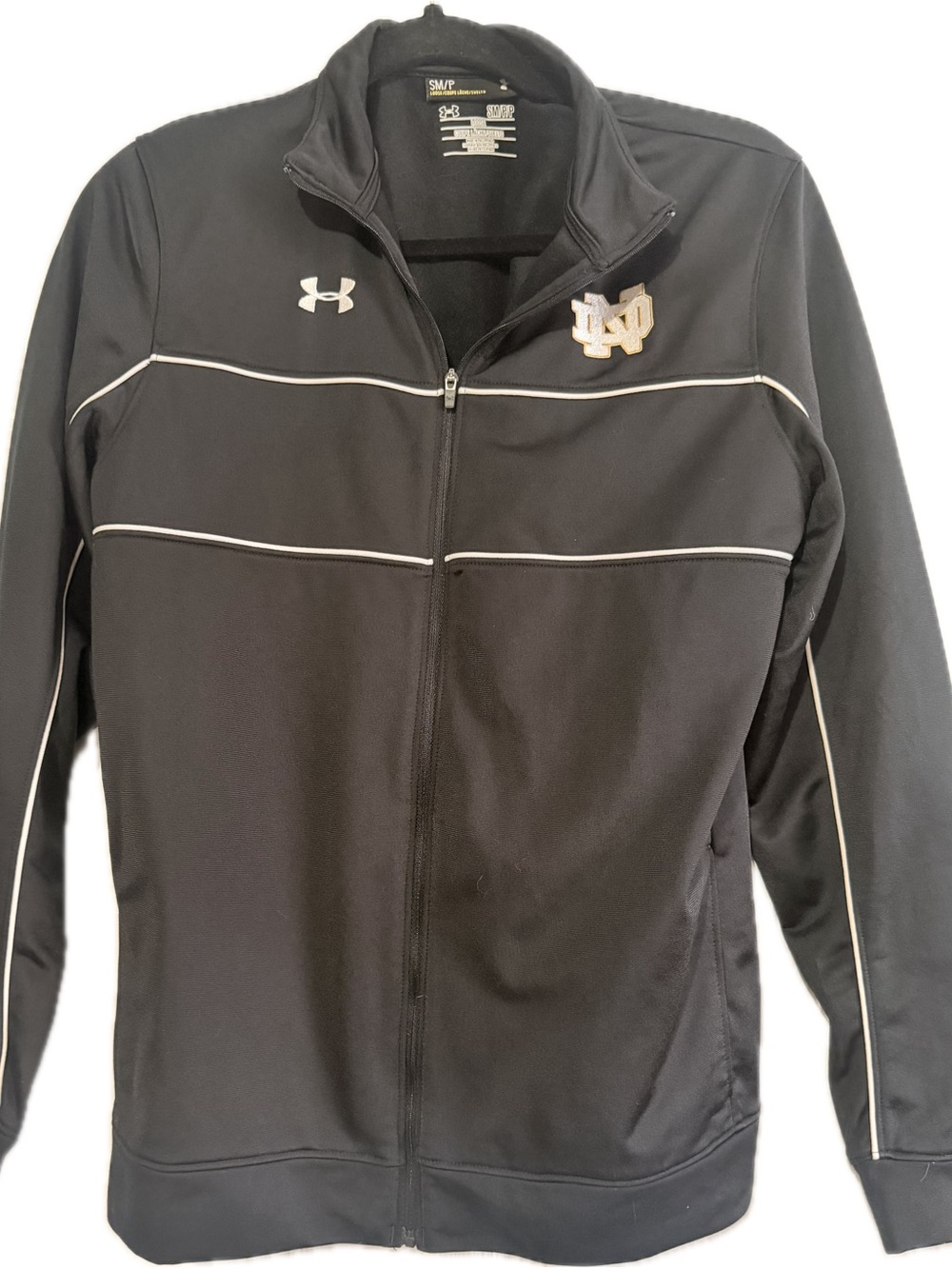 Under Armour Black Varsity-Style Full-Zip Jacket with White Piping